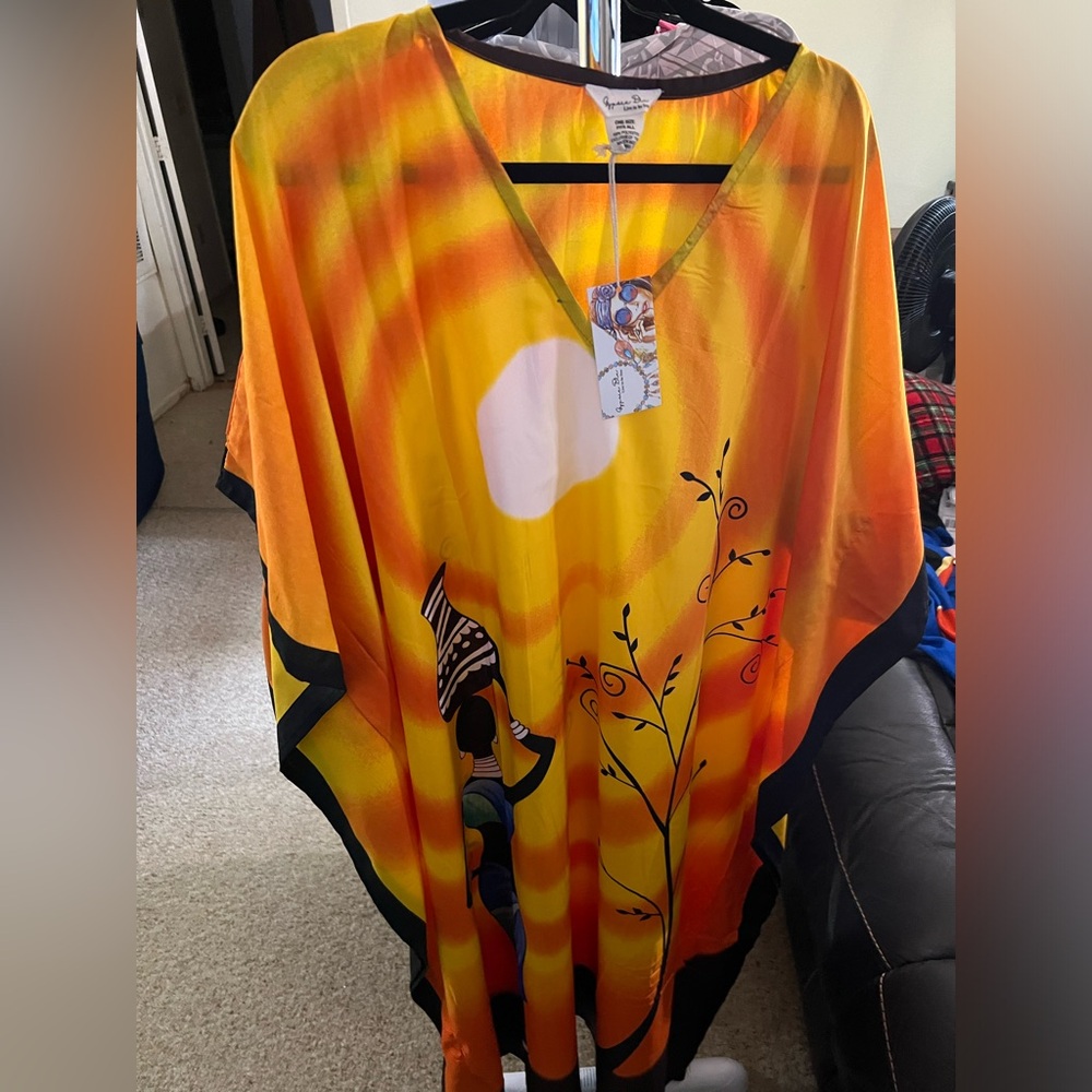 Gypsie Blu  Yellow, Orange, Black and Blue Dress One Size Fits Most